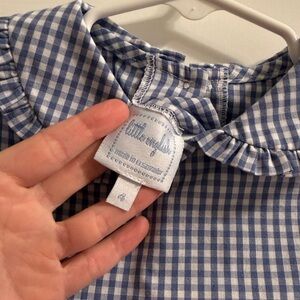 Little English Blue Checked Girls Blouse with ruffle Peter Pan Collar size 4